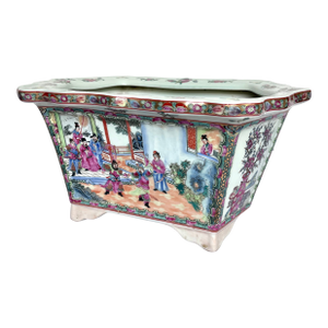 Vintage Chinese Rose Famille Hexagonal Footed Jardiniere