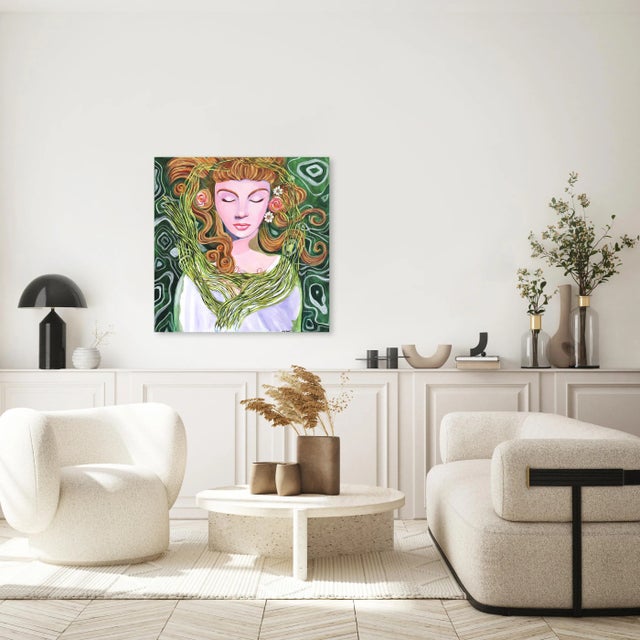 Ophelia - Earthy Floral Feminine Figurative Portrait Painting on Canvas Original Artwork by Naomi Jones For Sale - Image 9 of 9