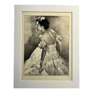 Vintage Woman in Ball Gown Illustration Print