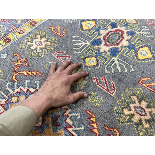 Gray Kazak Wool Rug With Colorful Tribal Motifs, 3'4" X 4'9" For Sale - Image 9 of 13