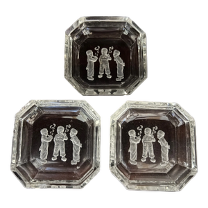 Art Deco 1920s Heinrich Hoffmann Bohemian Glass Pin or Ash Trays With Smoking Men