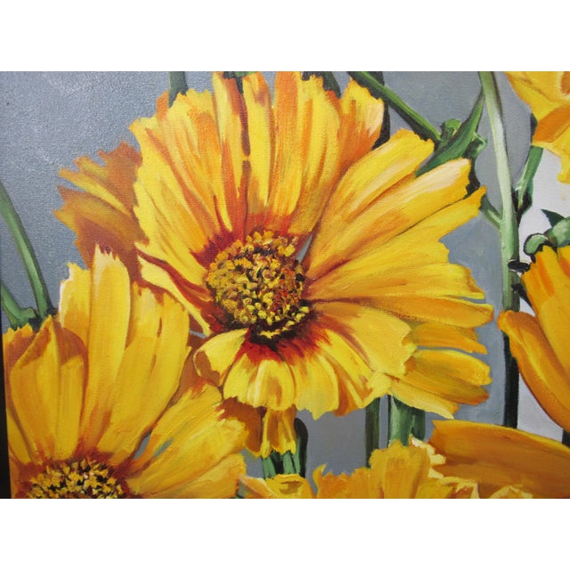 Late 20th Century Signed Slater Sunflower Oil Painting on Canvas For Sale - Image 4 of 6
