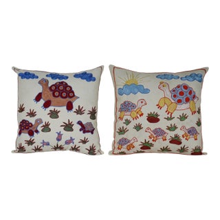 Suzani Turtle Pillow Cover - A Pair For Sale