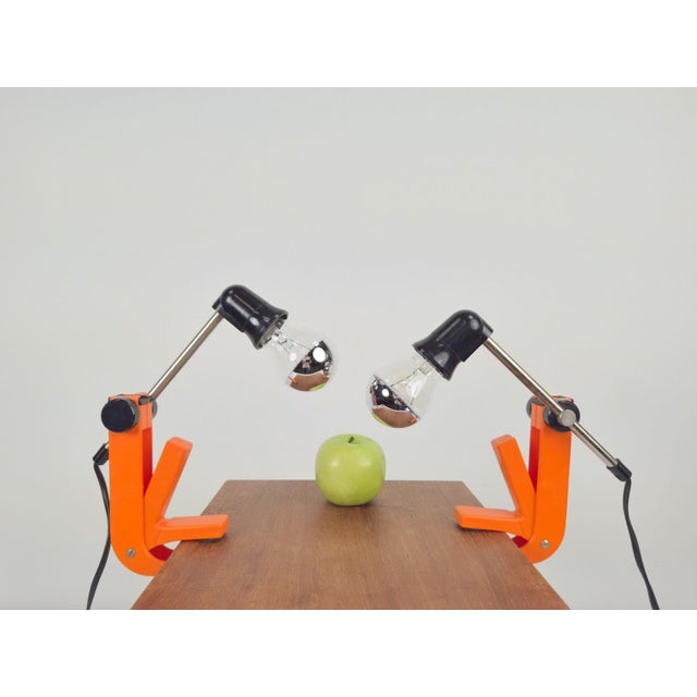 Type 2323 Revue Clamp Lamps Orange Clip Lamp, 1970, Set of 2 For Sale - Image 4 of 9