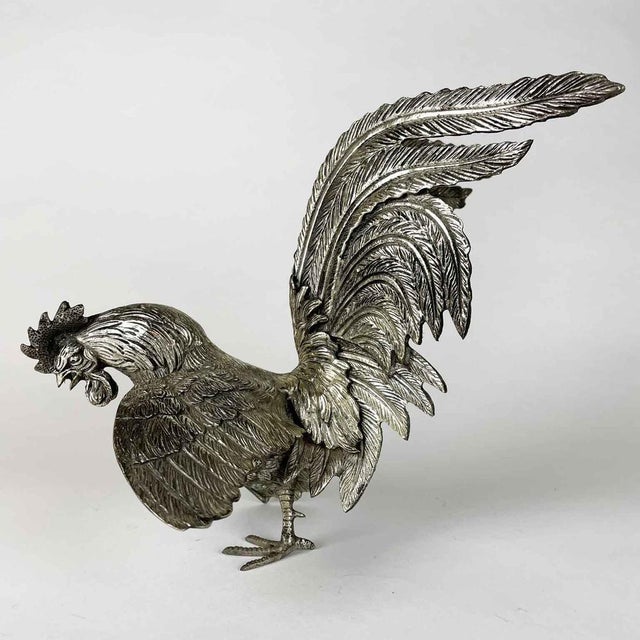 Bronze Cast Roosters in Silver, 1900s, Set of 2 For Sale - Image 5 of 11