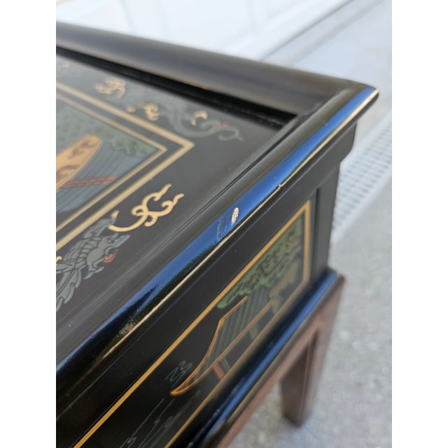 Drexel Black Lacquered Chinoiserie Side Table For Sale - Image 10 of 11