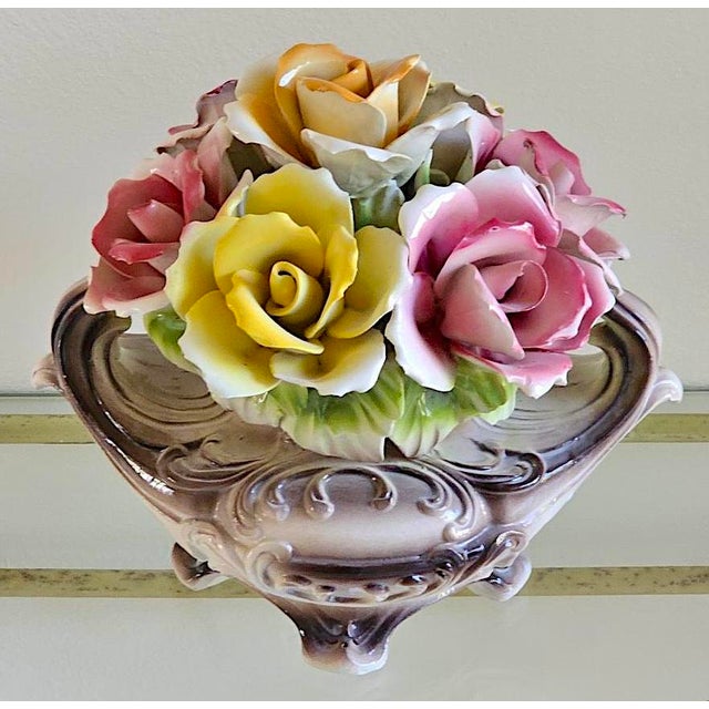 Ceramic Vintage Italian Capodimonte Porcelain Rose Centerpiece Basket For Sale - Image 7 of 18