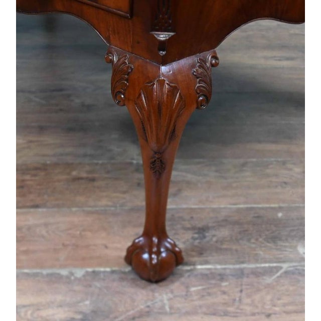 Elegant Victorian Chippendale style mahogany writing desk dating to circa 1890 The rectangular top is inset with three...