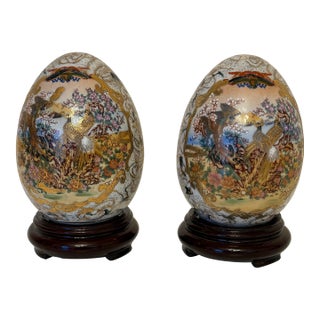 Vintage Porcelain Late 19th and Early 20th Century Satsuma Eggs - A Pair For Sale