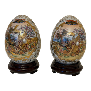 Vintage Porcelain Late 19th and Early 20th Century Satsuma Eggs - A Pair