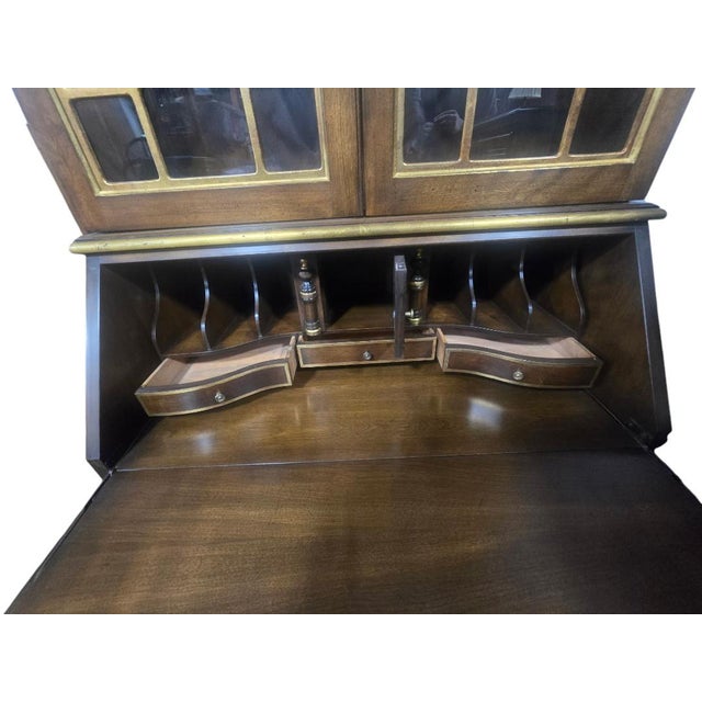 Mid 20th Century Vintage Chippendale-Style Serpentine Secretary Desk & Bookcase For Sale - Image 5 of 7