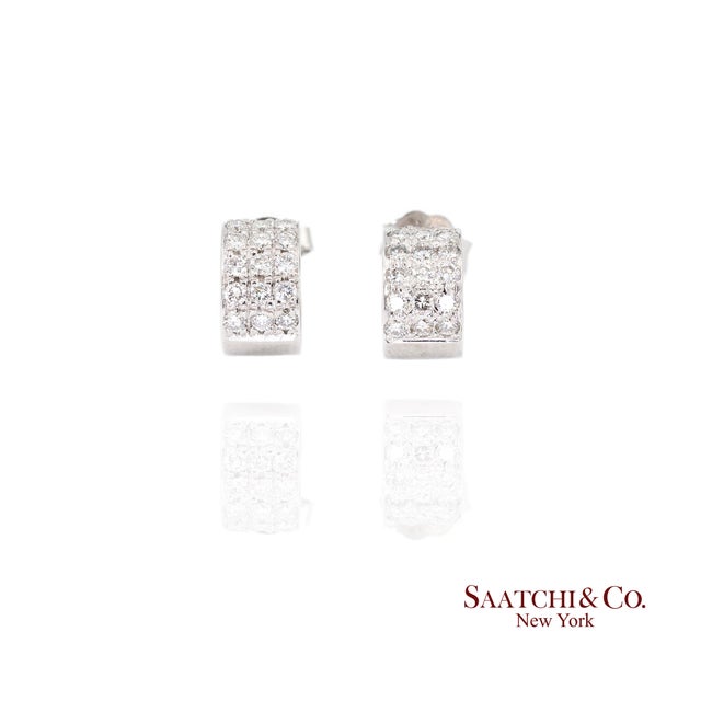 18K White Gold Natural Diamond Wide Hoop Earrings Metal Type: 18K White Gold Total Item Weight: 5.3 Grams Length: 10.0 mm...