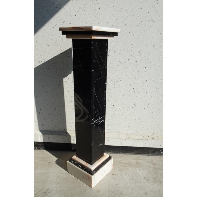 Art Deco Belgian Black Veined Marble and Carrara Marble Column Pied De Stal, 1930s For Sale - Image 12 of 12