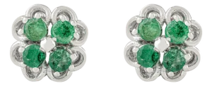 Art Deco Round Emerald Clover Leaf Floral Earrings in 925 Silver - 2 Pieces