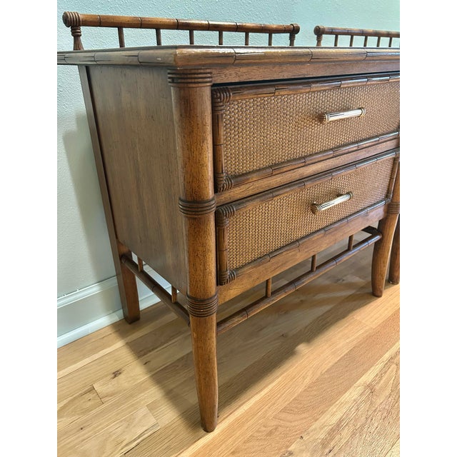 Ornamental & Decorative Materials 1970’s Thomasville Faux Bamboo and Rattan Chinoiserie Hollywood Regency Nightstands - A Pair For Sale - Image 7 of 12