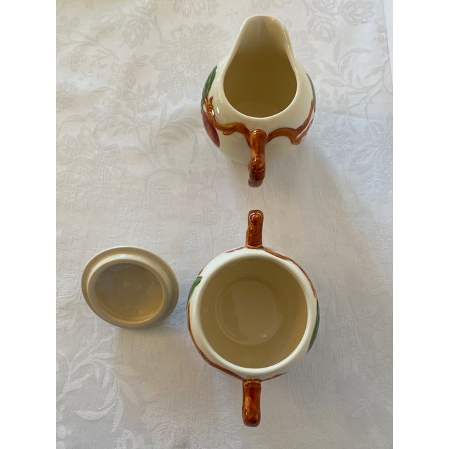 Franciscan China Vintage Franciscan Apple Pattern Sugar Bowl With Lid and Creamer For Sale - Image 4 of 11
