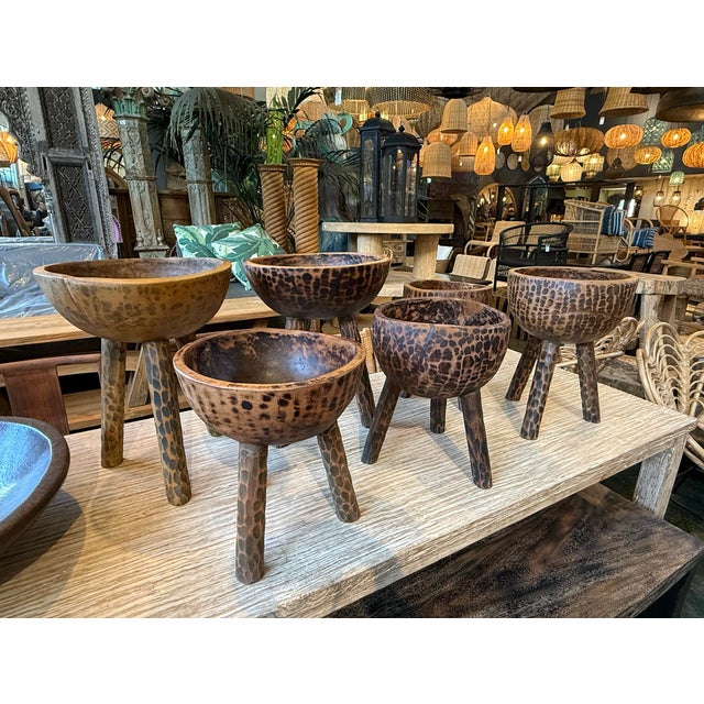 Wood Carved Wood Vintage Rustic Bowl on Legs For Sale - Image 7 of 7