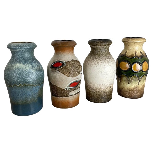 Vintage Fat Lava Pottery Vases attributed to Scheurich, Germany, 1970s, Set of 4 For Sale