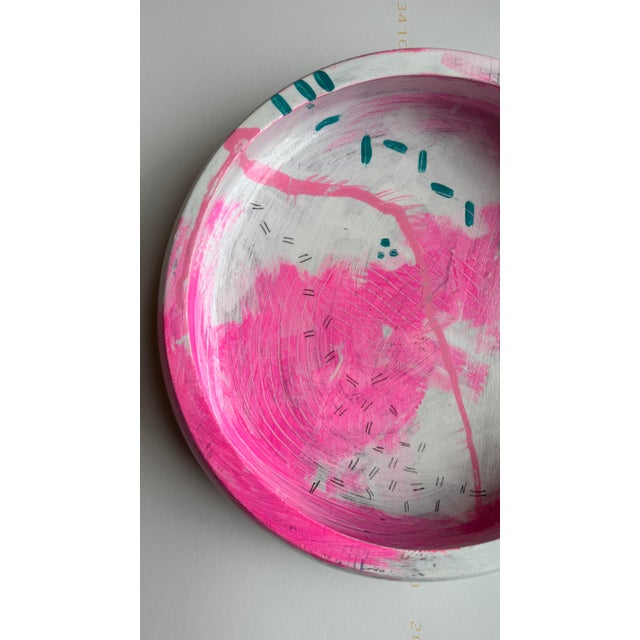 Hot Pink Hand Painted Wood Bowl For Sale - Image 8 of 12