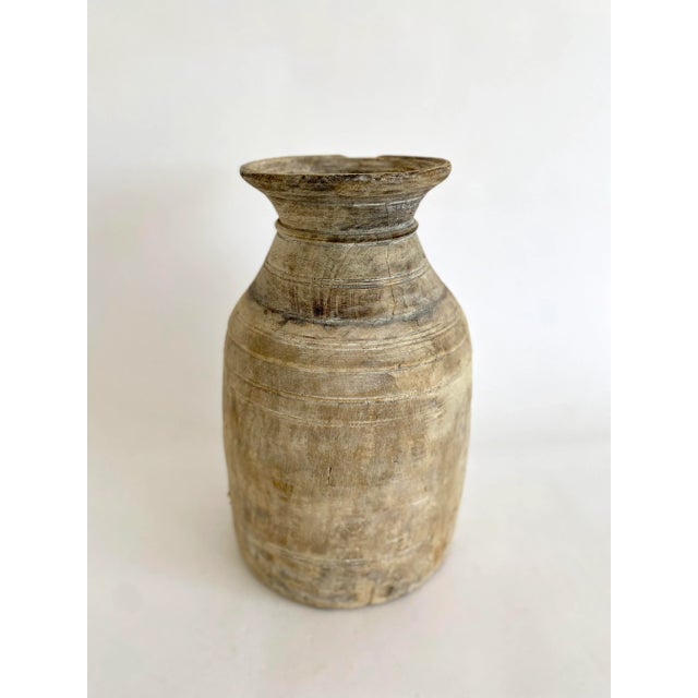 1960s Large Rustic Wood Vessel Vase For Sale - Image 5 of 7