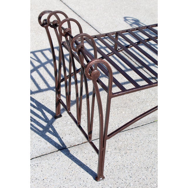Vintage Hollywood Regency Art Deco Heavy Iron Scrollwork Window Bench For Sale - Image 15 of 16