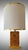 Stunning majestic table lamp, Italy, 1970s. Brass base, burl wood and a large cotton lampshade refined with a brass rim at...