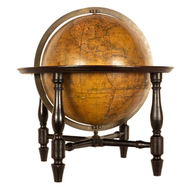 Wood Antique Pair Georgian Terrestrial & Celestial Globes on Stands, Signed J. & W. Cary, 1802 and T. M. Bardin 1800 For Sale - Image 7 of 18