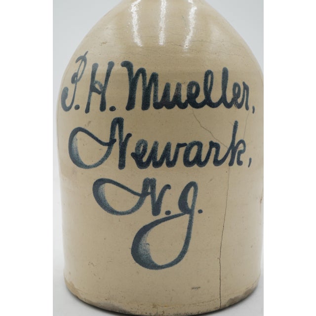 p.h. Mueller Blue Stoneware Crock Jug For Sale - Image 4 of 10