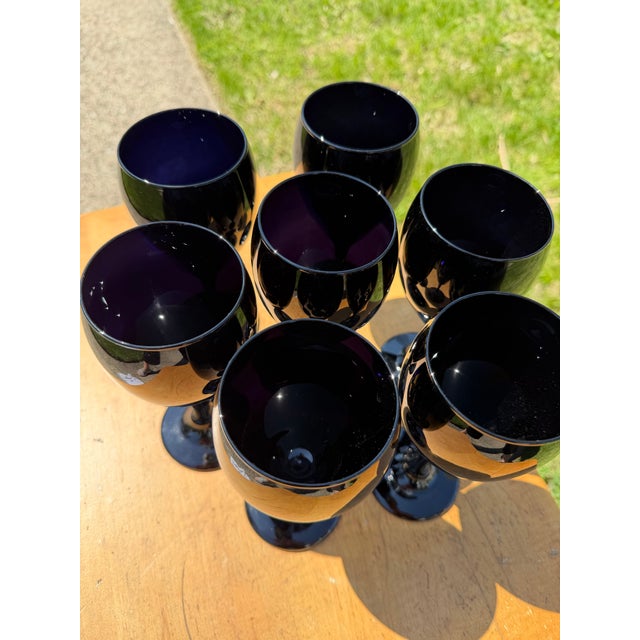 Black 1960s Libby Crystal Black Amethyst Wine Glasses - Set of 8 For Sale - Image 8 of 12