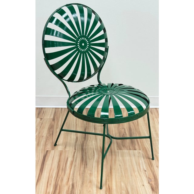 Early 20th Century Antique Green Francois Carre Sunburst Garden Chairs, Pair For Sale - Image 5 of 15
