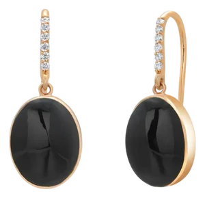 Bold 14k Yellow Gold Black Onyx 20 Carat Diamond Hoop Dangle 1.5 Inch Earrings, A Pair