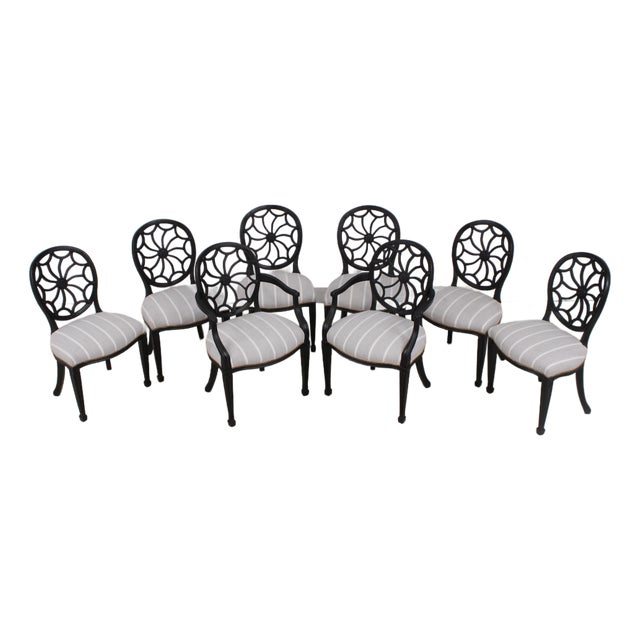 Set of 8 Spiral Web Back Dining Chairs For Sale