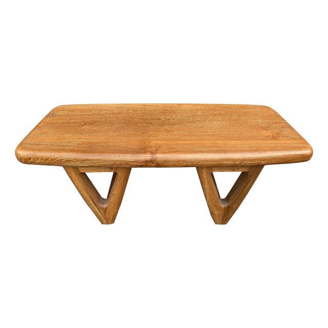 Andrianna Shamaris Mid Century Couture Triangle Base Teak Wood Coffee Table For Sale
