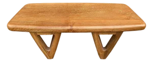Andrianna Shamaris Mid Century Couture Triangle Base Teak Wood Coffee Table