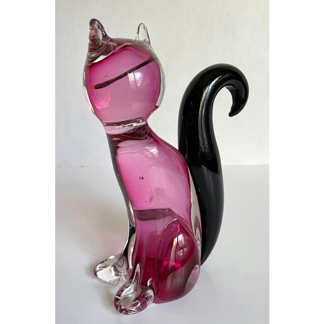 Italian Venetian Murano Art Glass Pink and Black Cat For Sale In Los Angeles - Image 6 of 10