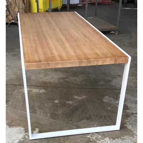 New Dining Table for Indoor and Outdoor in White Iron Structure With Wood Top For Sale - Image 6 of 7