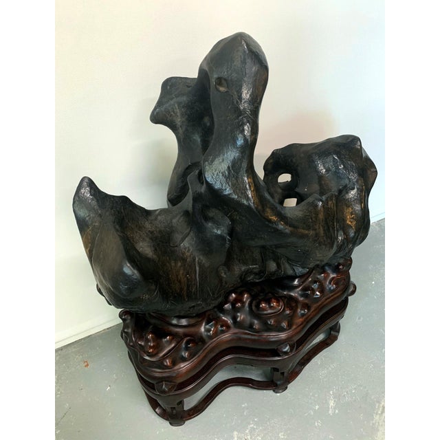 Large Spectacular Chinese Lingbi Scholar Stone on Stand For Sale - Image 16 of 18