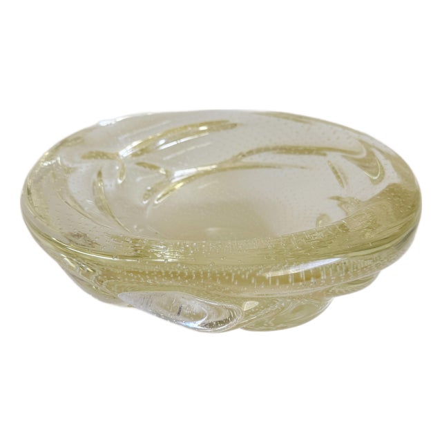 Large 1960s Murano Archimede Seguso Gold Fleck Bullicante Bowl, Attributed For Sale