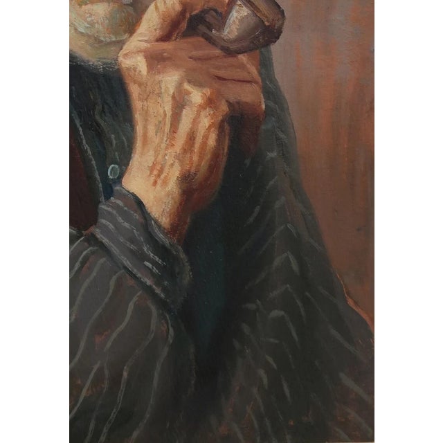 1920s Antique Oil Painting: Ukrainian Man With Pipe, Socialist Realism Art 47-33 For Sale - Image 5 of 6