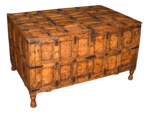 Vintage Storage Chest, Indian Pine Pithara Trunk, Colonial Revival, Coffee Table