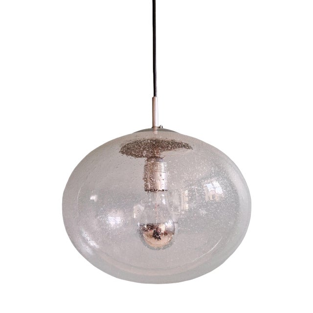 Space Age Pendant Light in Clear Bubbled Glass, 1960s-1970s For Sale