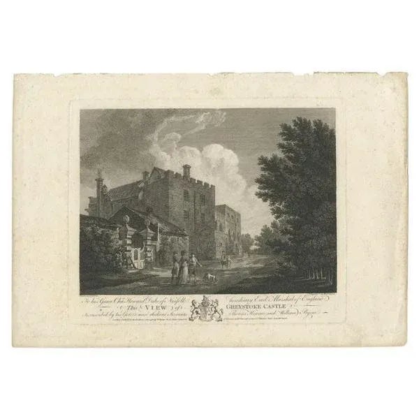 Antique print titled 'To his Grace Chas' Howard Duke of Norfolk hereditary Earl Marshal of England, This View of Greystoke...