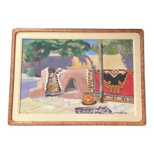 1980’s Original Southwestern Pueblo Motif Painting Signed Original Frame