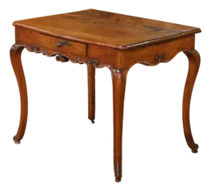 18th Century French Louis XV Walnut Bow-Front Side Table Desk With Drawer