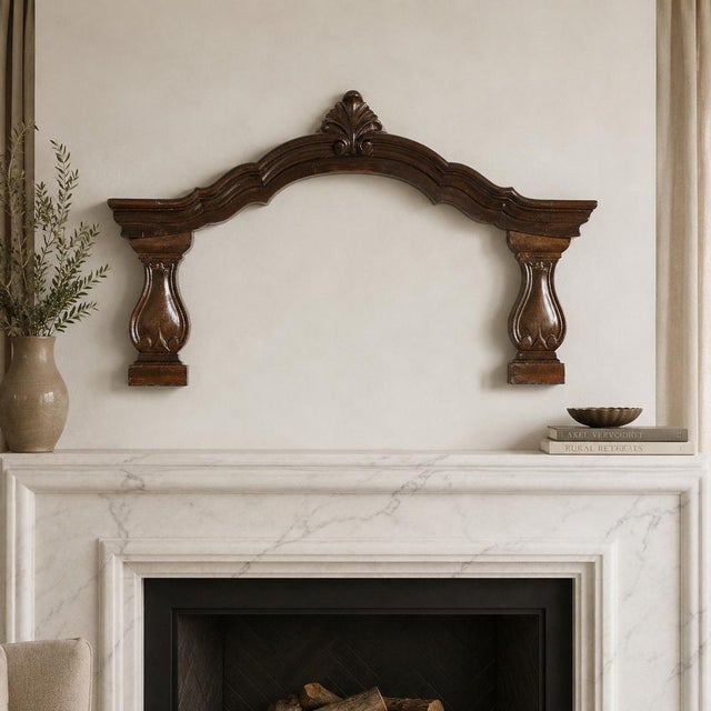Wood Antique Italian Architectural Carved Walnut Crest, 18th Century For Sale - Image 7 of 9