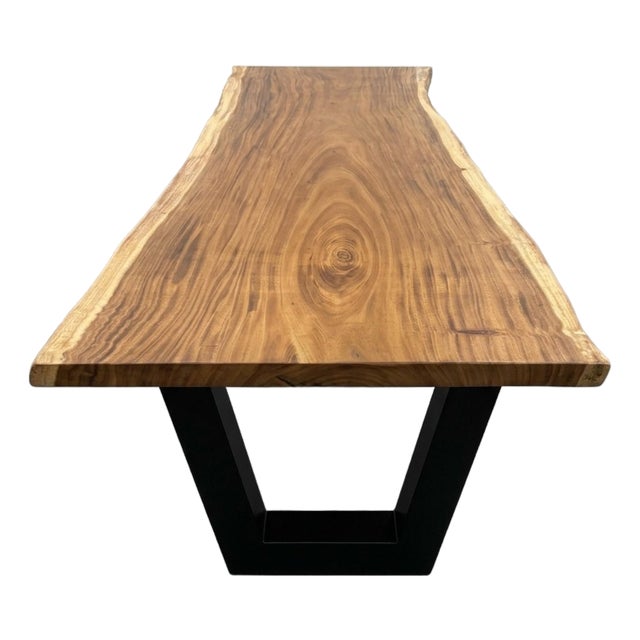 Live Edge Single-Slab Monkeypod Dining Table, 8 Ft 4 In, Bullseye Figure For Sale