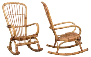 Set of Mid-Century Italian Rattan & Bamboo Rocking Chairs, 1960s