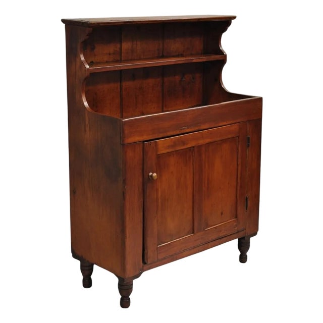 Antique French Country Colonial Pine Wood 50" H Drysink Kitchen Jelly Cupboard For Sale