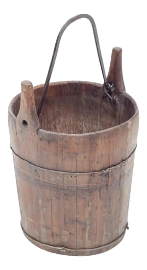 Large Rustic 19th Century American Iron Banded Wooden Stave Well Bucket