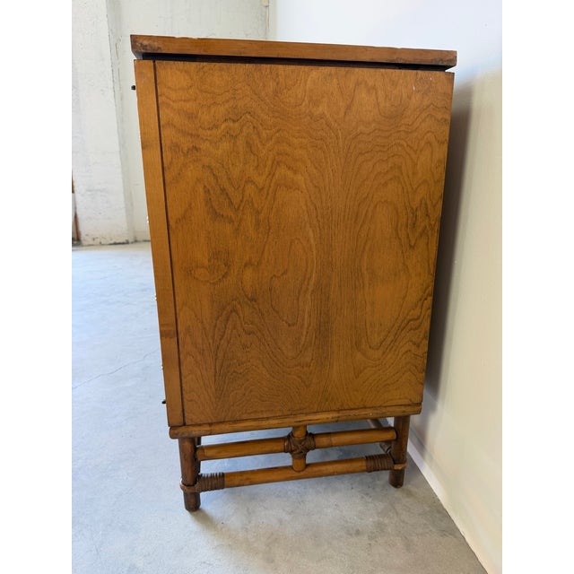 Vintage Ficks Reed Palm Beach Faux Bamboo Wood Sideboard With Brass Pulls For Sale In Miami - Image 6 of 12